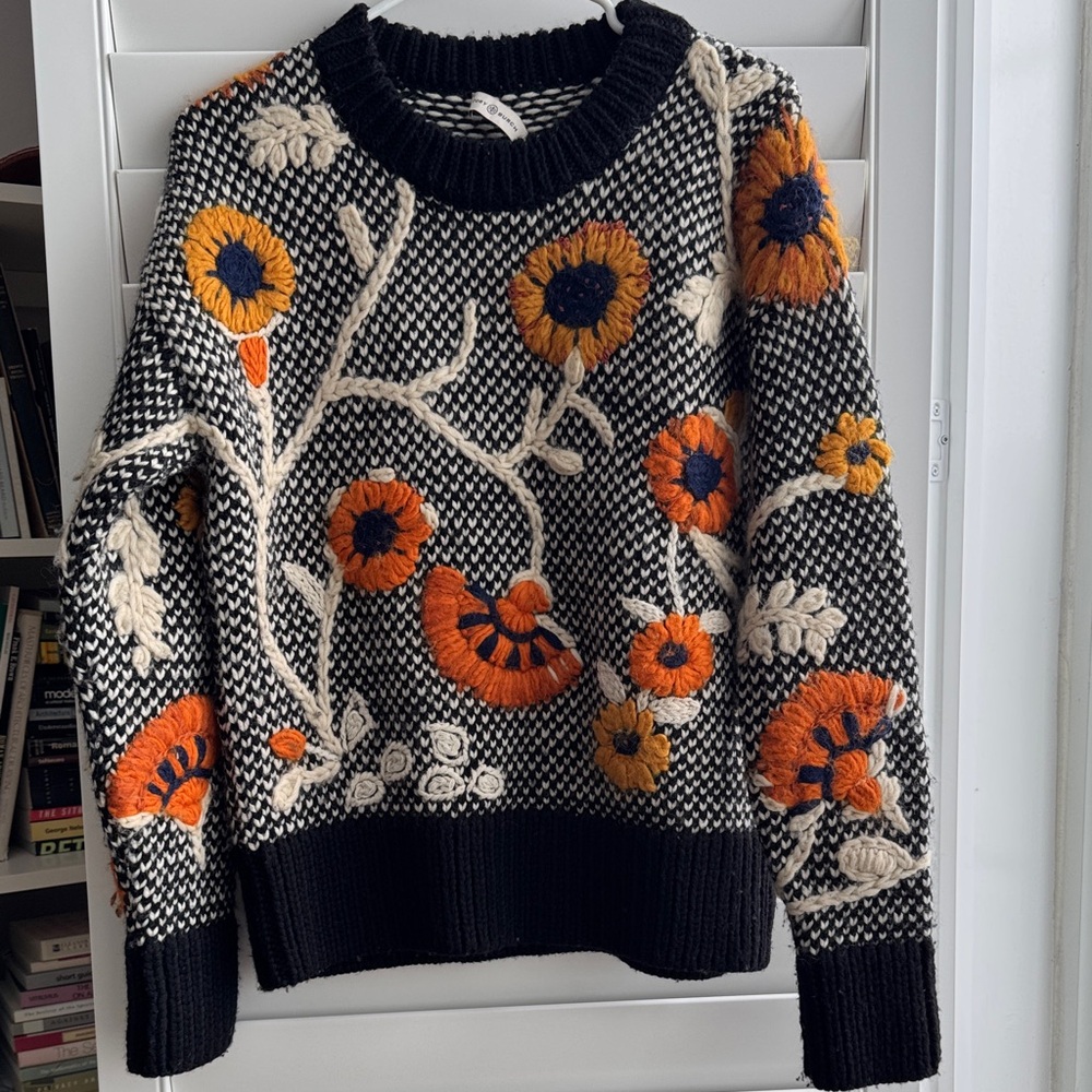 Tory Burch Black and Orange Floral Sweater